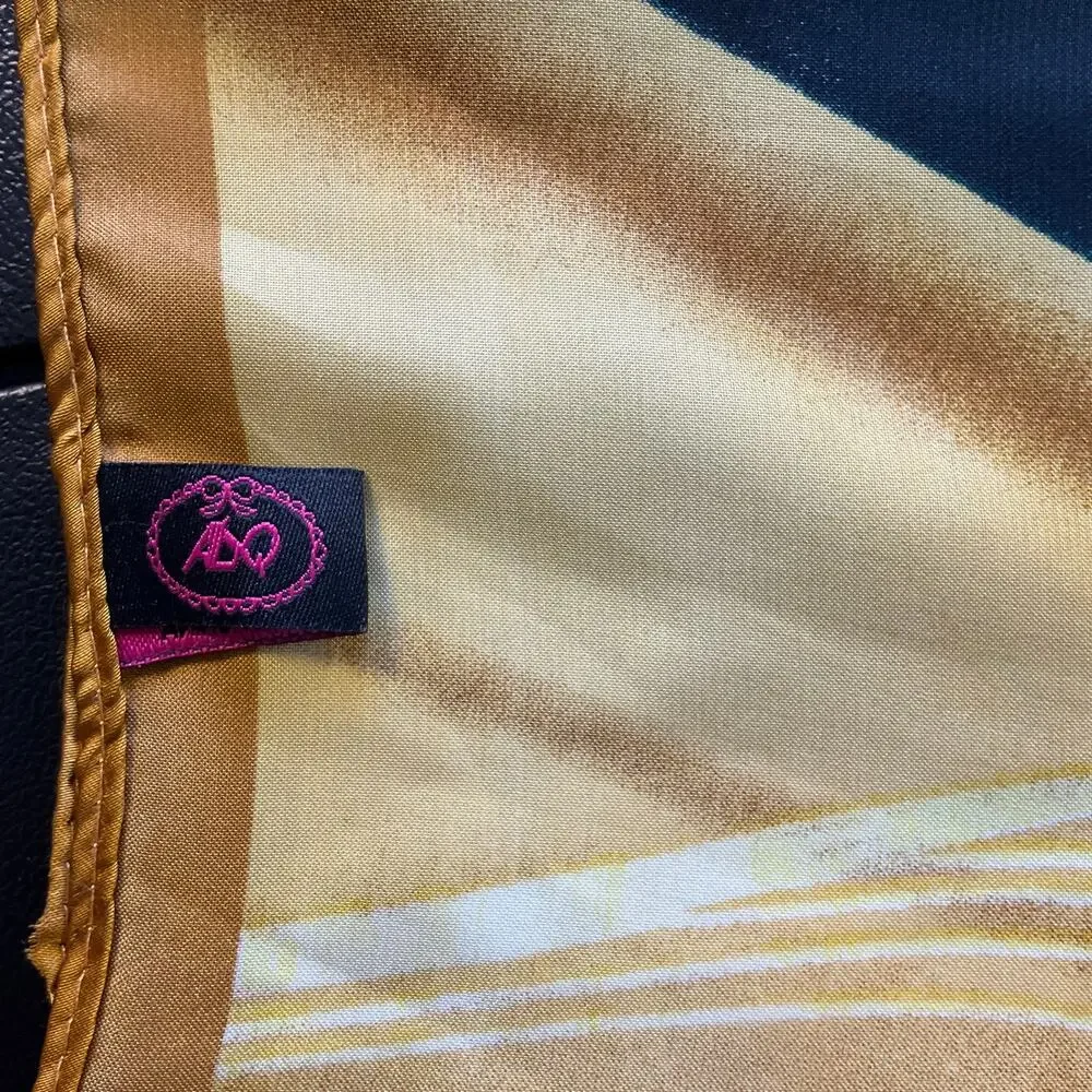 Oversized Elephant Scarf Blue Gold Satin Feel Polyester Wrap Shawl 35x69 Boho
